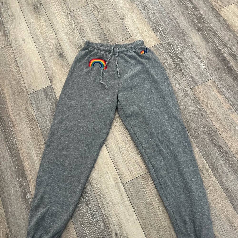 Aviator Nation Gray Joggers with Rainbow Patch